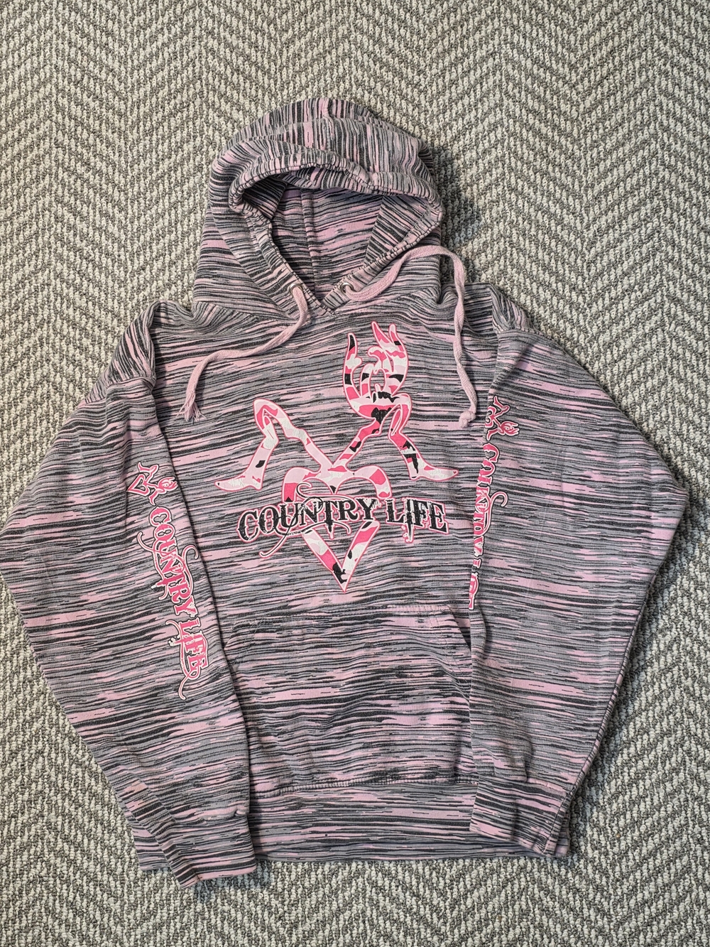 Area Code 212 Country Life Hoodie Medium M Pink Space Dye Camo Pullover
